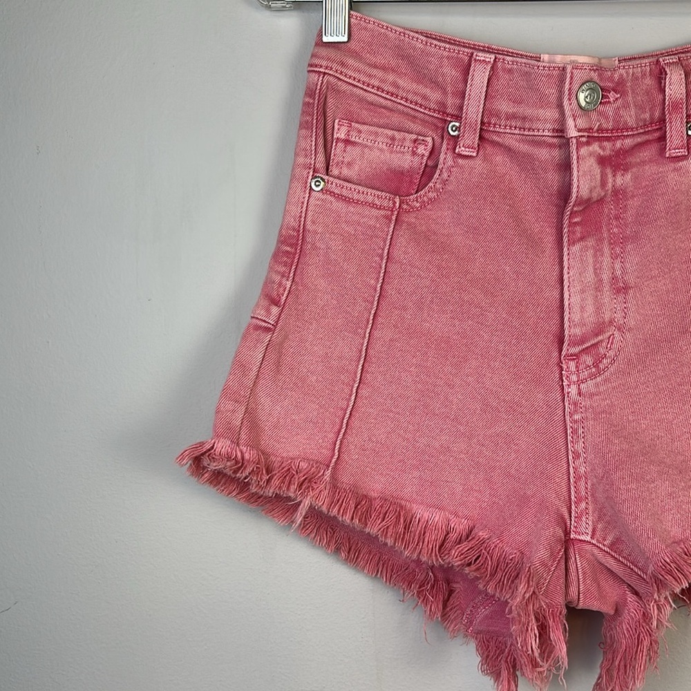 REVICE High Rise Pink Jean Short Frayed Hem Size 28 Cotton Stretch Star Back USA - Picture 3 of 16